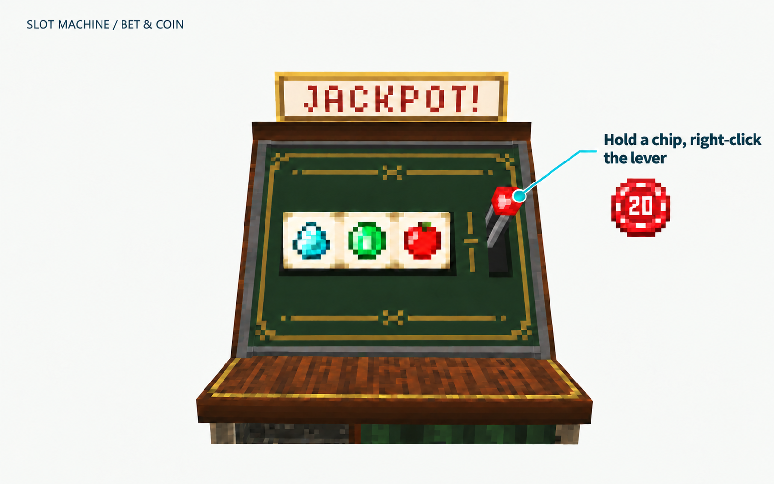Slot machine: hold a chip and right-click the lever.
